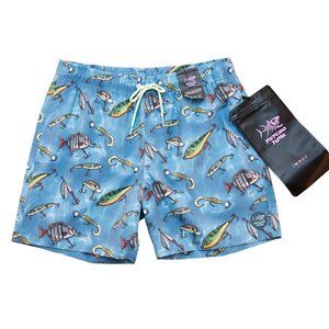 NWT Psycho Tuna Vallarta Blue & White Lures Swim Trunks Men's XXL